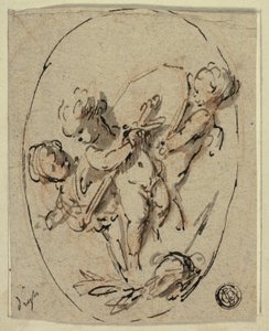 Putti med sköld och svärd av Jacob de Wit