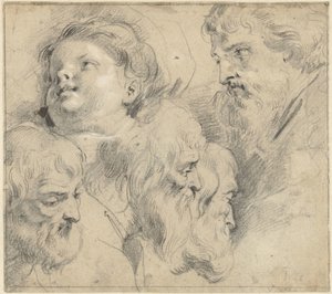 Studieblad med fem huvuden av Jacob de Wit