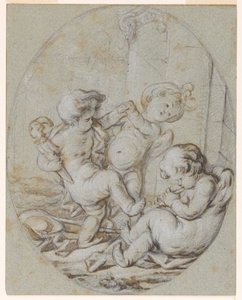 Three Putti: Design för en Grisaille-målning av Jacob de Wit