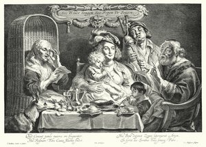 Familjekonserten (gravyr) av Jacob the Elder (after) Jordaens
