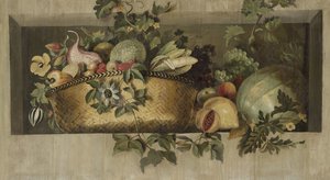 Stilleben med frukt- och blomstergirlanger