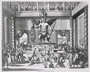 Mexikanska guden Huitzilopochtli, från "Montanus den nya och okända världen", 1671