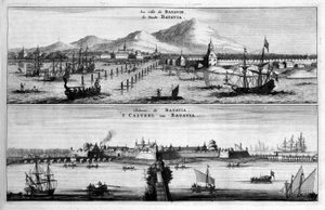 Utsikt över staden, hamnen och slottet i Batavia - i "" Ambassad för Östkompaniet i Förenade provinserna mot kejsaren av Kina eller Grand Cam of Tartaria "" av Pierre de Goyer och Jacob de Keyser, Leiden