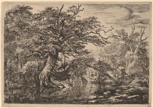 Ett skogskärr med resenärer på en strand (The Travellers) av Jacob van Ruisdael
