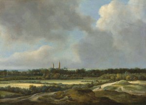 Ett vidsträckt landskap med sädesfält, Heemstede bortom av Jacob van Ruisdael