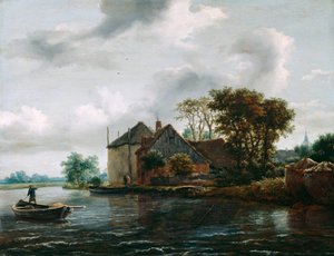 Gård och Hayrick vid en flod av Jacob van Ruisdael