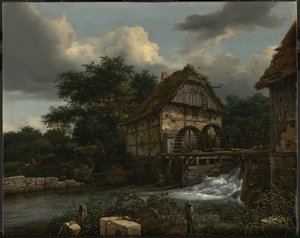 Två vattenkvarnar och en öppen sluss av Jacob van Ruisdael
