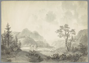 Berglandskap med en flod av Jacob van Strij