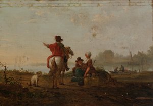 Holländskt landskap med figurer, sent 1700-tidigt 1800-tal.