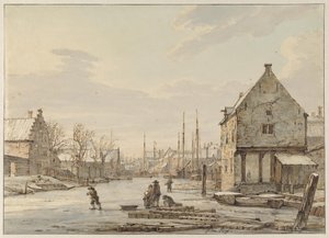 Vy vid stadsmuren i Dordrecht på vintern av Jacob van Strij