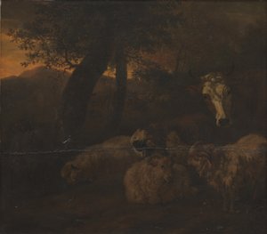 Flock får i en skog av Jacob van der Does d.Æ.