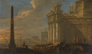 Italiensk hamnutsikt av Jacob van der Ulft (signed by artist)