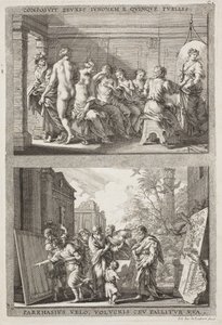 Zeuxis och Parrhassius av Jacob von Sandrart