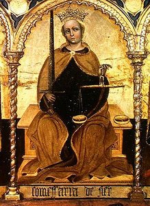 Rättvisa mellan St. Michael och St. Gabriel, detalj av Justice, 1421