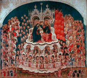 Kröningen av Jungfrun i paradiset målning på trä av Jacobello del Fiore (1370-1439). 1400-talsgalleriet Accademia Venedig
