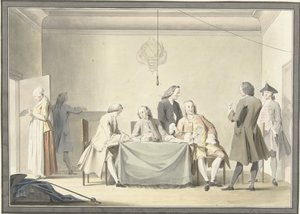 Kommissionärernas möte för att ta emot Liberale Gifte, eller 50:e medaljen, 12 september 1747 av Jacobus Buys (signed by artist)