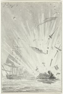 Explosion av den holländska kaparen De Dappere Patriot i strid med det engelska skeppet Kameleon, 14 augusti 1781
