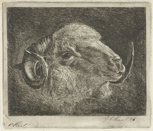 Huvudet på en bagge med bakåtvända horn av Jacobus Cornelis Gaal (signed by artist)
