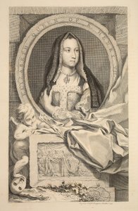 Porträtt av Elizabeth, drottning av Henry VII, illustration från "Heads of Illustrious Persons of Great Britain", pub. av Knapton, London 1742 av Jacobus Houbraken