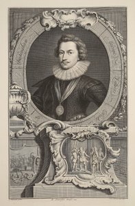 Porträtt av George Villiers, hertig av Buckingham, illustration från "Heads of Illustrious Persons of Great Britain", pub. av Knapton, London 1742 av Jacobus Houbraken