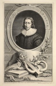 Porträtt av John Milton, illustration från "Heads of Illustrious Persons of Great Britain", pub. av Knapton, London 1742 av Jacobus Houbraken