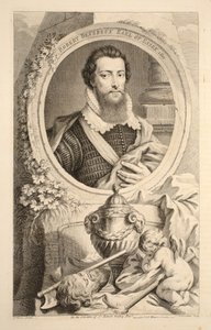 Porträtt av Robert Devereux, Earl of Essex, 1601, illustration från "Heads of Illustrious Persons of Great Britain", pub. av Knapton, London 1742 av Jacobus Houbraken