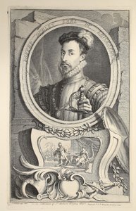 Porträtt av Robert Dudley, earl av Leicester, illustration från "Heads of Illustrious Persons of Great Britain", utgiven av Knapton, London 1742. av Jacobus Houbraken