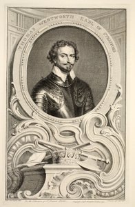 Porträtt av Thomas Wentworth, Earl of Stratford, illustration från "Heads of Illustrious Persons of Great Britain", utgiven av Knapton, London 1742. av Jacobus Houbraken