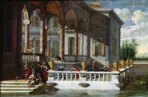 Italienska palatset med galleri och terrass (målning) av Jacobus Saeys