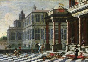 Italienskt palats med terrass (olja på duk) av Jacobus Saeys
