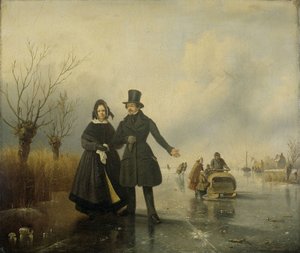 Porträtt av herr och fru Thijssen på isen av Jacobus Sörensen