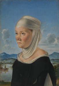 Porträtt av en kvinna, möjligen en nunna i San Secondo, på andra sidan scen i Grisaille, ca. 1485-95.