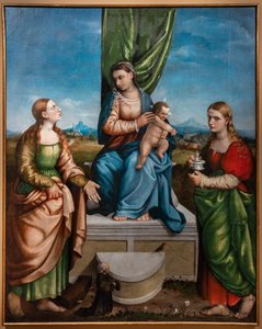 Tronades Madonna med Jesusbarnet mellan helgonen Katarina och Maria Magdalena, 1500-talets tredje decennium (olja på duk) av Jacopo (1510-92) Bassano