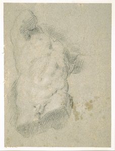Ritning av en manlig torso (kol på blått papper) av Jacopo Bassano