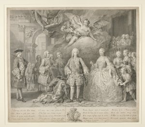 Ferdinand VI och hans drottning Maria Barbara av Braganza med Scarlatti och den hyllade italienska kastraten Farinelli av Jacopo (after) Amigoni