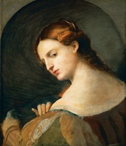 Portrait de jeune femme de profil - Porträtt av en ung kvinna i profil, av Palma il Vecchio, Jacopo, den äldre (1480-1528). Olja på trä, c. 1520. Mått : 49x42,4 cm. Konsthistoriska museet, Vienne