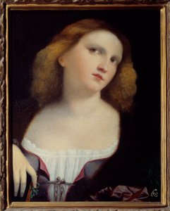 Porträtt av kvinna målning på trä transponerad på duk av Jacopo Palma il Vecchio (1480-1528) 1513 Dim. 0,48 x 0,38 m Lyon, Musee des Beaux Arts