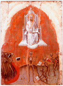 Vänster panel av Polyptych of Revelation: Kristus med livets bok. Detrempe på trä av Jacobello Alberegno (ca 1367-1397) 1360-1390. Gallerie dell