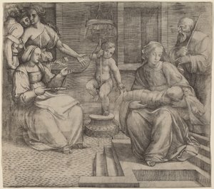 Helig familj med Saint Elizabeth och spädbarnet Saint John the Baptist av Jacopo Francia