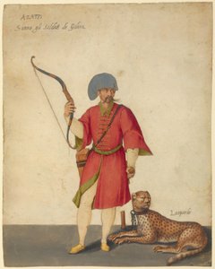 En Azappo-bågskytt med en gepard av Jacopo Ligozzi