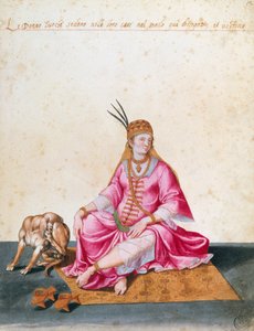 Turkisk kvinna med hund, teckning av Jacopo Ligozzi (1547-1627) av Jacopo Ligozzi