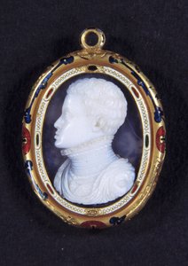 Porträtt av prins Don Carlos (1545-1568) av Spanien. Calcedon medaljong av Jacopo Nizzola da Trezzo