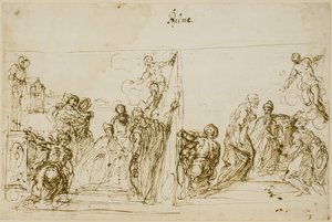 Två kompositionsskisser för votivmålningen av Doge Pasquale Cicogna, Sala del Pregadi, Palazzo Ducale, Venedig av Jacopo Palma