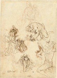Studier av Kristus som helar den blinde mannen, Saint Philip Benizzi och Saint Sebastian av Jacopo Palma il Giovane