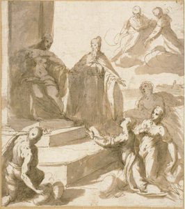 Studie för Venedig som tar emot hyllning och gåvor från Brescia, Udine, Padua och Verona, med Doge Francesco Venier som presenterar dem av Jacopo Palma il Giovane