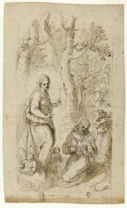 Vision av St. Franciskus av Assisi (recto); Den helige Hieronymus, den helige Franciskus syn och två små skisser av den helige Franciskus som håller Kristusbarnet (verso)