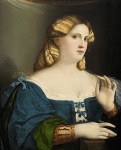 Ung kvinna i en blå klänning, med fläkt, 1512-1514