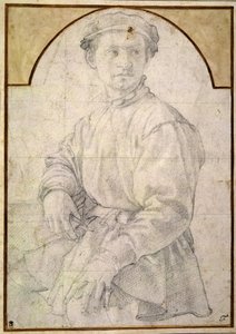 En sittande ungdom som bär en keps (krita på papper) av Jacopo Pontormo