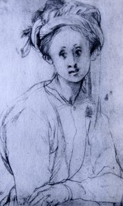 Kritteckning med titeln "Studie av en ung flicka" av Pontormo av Jacopo Pontormo