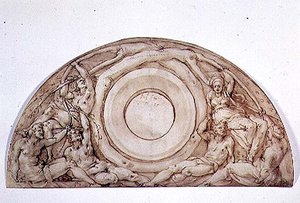 Studera för en lunette (penna och bläck ombord) av Jacopo Pontormo